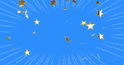 Gold and white stars on blue radial burst background for celebration and party design