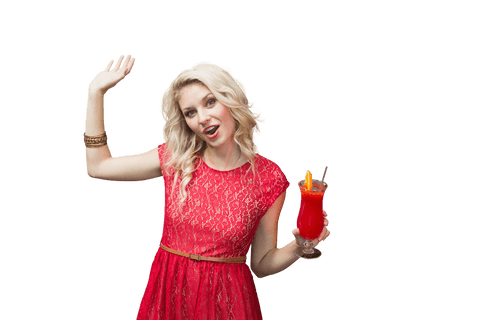 Caucasian Woman Holding Cocktail on Transparent Background