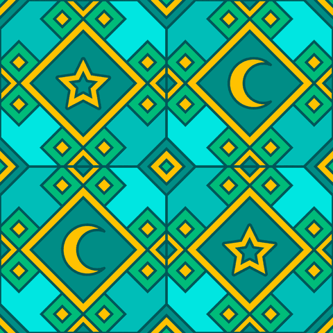 Elegant geometric pattern with stars and moons on transparent background