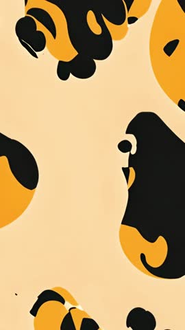 Vertical abstract animation pulsing orange and black spots drifting inward on beige