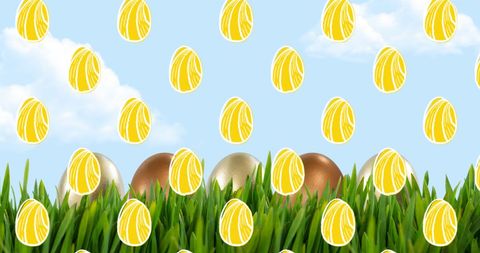 Festive Easter Egg Pattern Over Pastel Sky and Grass - Download Free Stock Images Pikwizard.com