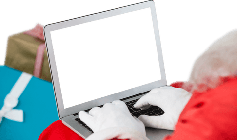 Santa Claus Using Laptop with Transparent Screen