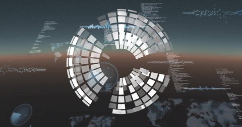 Abstract digital globe with data streams and cyber patterns