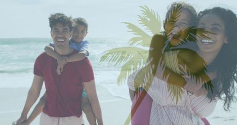Joyful Biracial Family on Sunny Beach Holiday