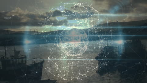 Digital Globe Over Scenic Harbor Conveying Global Connections