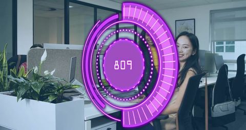 Modern office woman working in collaborative workspace