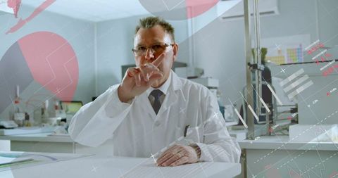 Scientist interacting with advanced digital data in modern laboratory