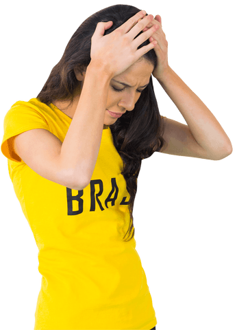 Disappointed football fan in transparent brazil t-shirt