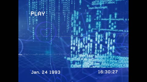 Retro Futuristic Data Processing Interface on Blue Screen