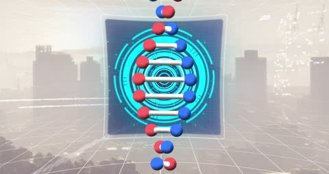 Futuristic DNA Strand with Digital Interface Concept Overlay