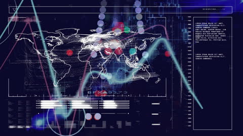 Global Finance and Data Streaming Interface Overlays World Map