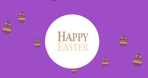 Happy Easter Greeting with Decorated Eggs on Violet Background - Download Free Stock Images Pikwizard.com