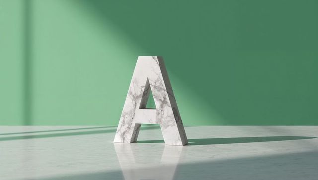 Marble Letter A with Green Background Reflecting Artistic Minimalism