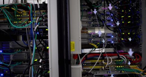 Modern Server Room with Cables and Blinking Lights - Download Free Stock Images Pikwizard.com