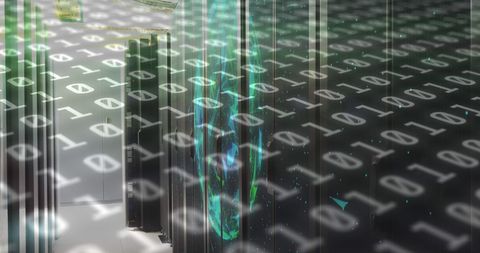 Digital Network with Binary Code Overlay on Server Racks - Download Free Stock Images Pikwizard.com
