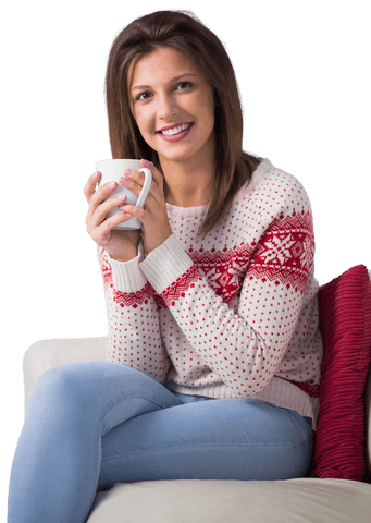 Transparent Cozy Casual Woman with Coffee Cup Lifestyle Clip