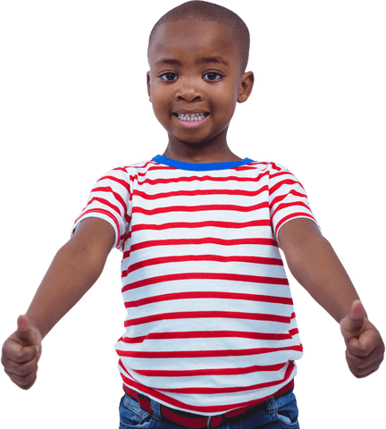 Happy Child Giving Thumbs Up in Red Striped Shirt Transparent Background