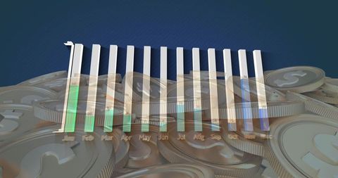 3D Graph Overlapping Stack of Coins Representing Financial Growth