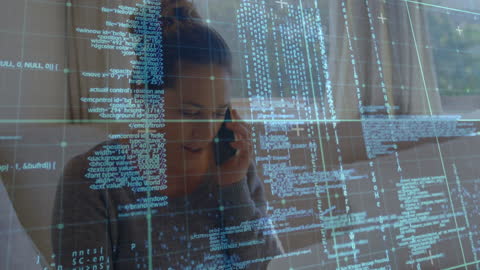 Woman Analyzing Data with Futuristic Holographic Display