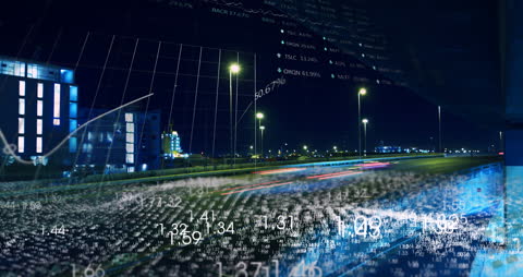 Animated Data Visualization Over Modern Cityscape