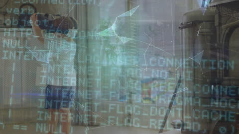 Boy Exploring VR Headset with Digital Data Overlay