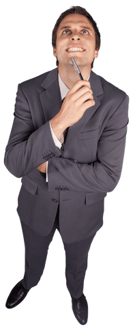 Smiling Caucasian Businessman on Transparent Background Thinking
