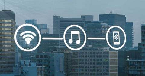 Digital Network Interface Icons Overlay Cityscape - Download Free Stock Images Pikwizard.com