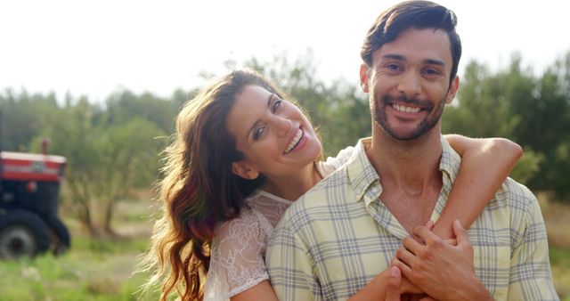 Happy Couple Embracing in Countryside Setting - Download Free Stock Images Pikwizard.com