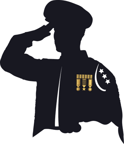 Officer Silhouette on Transparent Background with Gold Medals