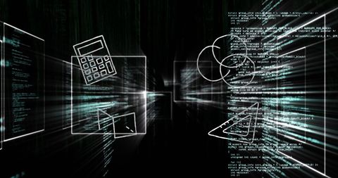 Virtual Interface Mixing School Icons with Digital Data Symbols - Download Free Stock Images Pikwizard.com