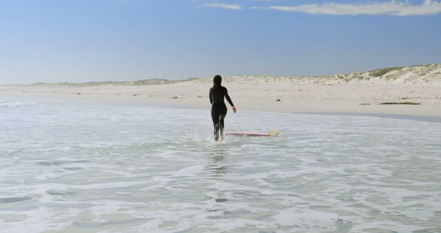 Surfer in Black Wetsuit Walking Towards Pristine Beach - Download Free Stock Images Pikwizard.com