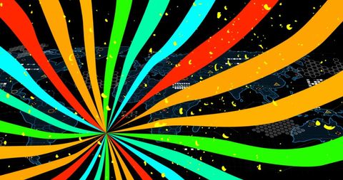 Colorful Abstract Radiating Lines on Digital World Map