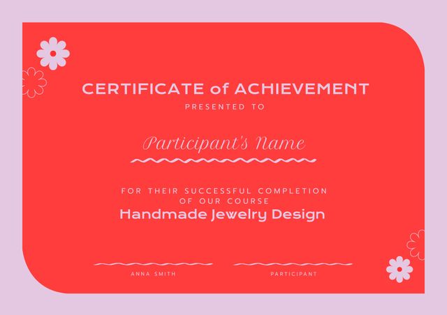 Certificate of Achievement Template for Handmade Jewelry Design Course - Download Free Stock Templates Pikwizard.com