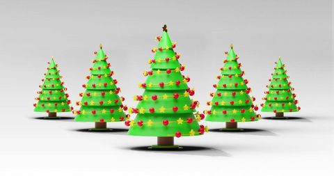 Spinning Christmas Trees with Ornaments in Minimalist Style