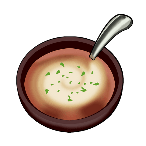 Bowl with Creamy Swirl Soup and Herbs on Transparent Background