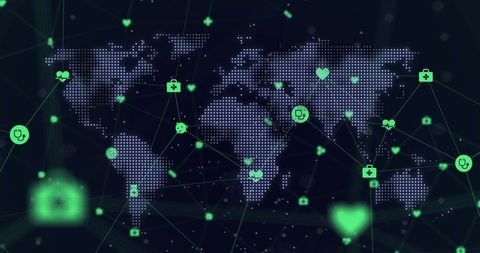 Global Network of Medical Technology Icons Over World Map - Download Free Stock Images Pikwizard.com