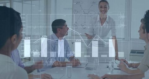 Business team analyzing financial data charts and graphs