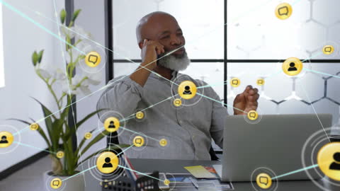 Businessman Using Smartphone with Digital Network Overlay