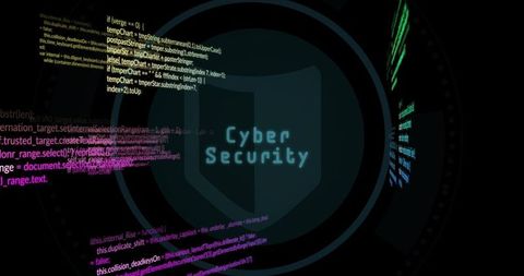 Digital shield in cybersecurity dashboard with code snippets