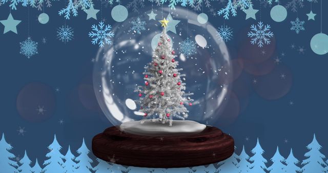 Snow Globe with Sparkling Christmas Tree and Falling Snowflakes - Download Free Stock Images Pikwizard.com