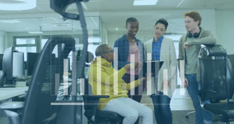 Diverse Team Collaborating on Financial Data Analysis in Modern Office