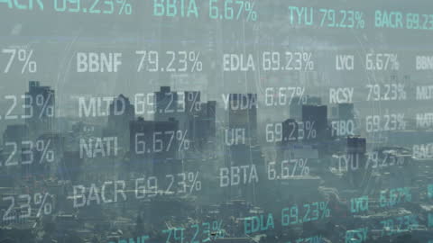 Stock Market Data Overlay on City Skyline