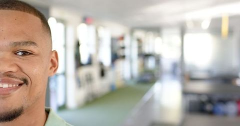 Smiling Man in Rehabilitation Center Promoting Wellness