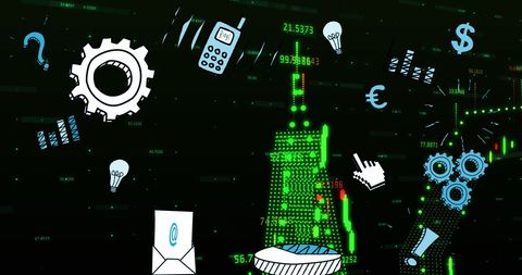 Financial Technology Icons on Digital Black Background - Download Free Stock Images Pikwizard.com