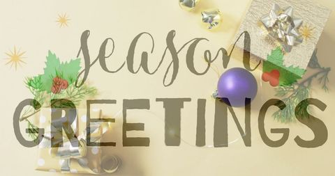 Festive 'Season Greetings' with Christmas Ornaments and Gifts