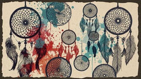 Artistic Dreamcatchers with Paint Splashes on Parchment Background