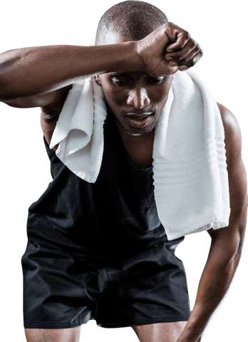 Transparent Athlete Wiping Sweat After Intense Activity