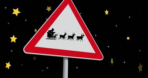 Christmas sign with santa sleigh and reindeer on starry night
