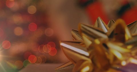 Festive Gold Bow and Red Christmas Lights Bokeh - Download Free Stock Images Pikwizard.com