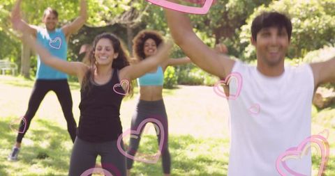 Enthusiastic Group Fitness Class with Joyful Mood Outdoors
